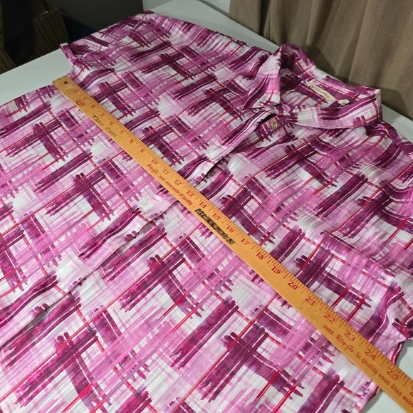 Soft Surroundings Shirt Womens XL Pink‎ White Button Up Long Sleeve Artsy Sheer - Picture 11 of 14